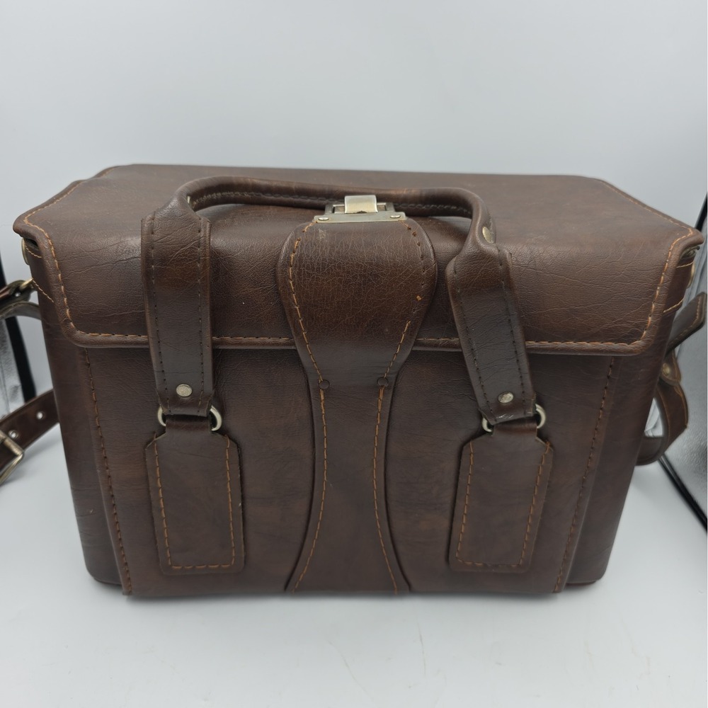 Brown Leather Hard Camera Case EL-3 w/ Strap & Accessory Compartments